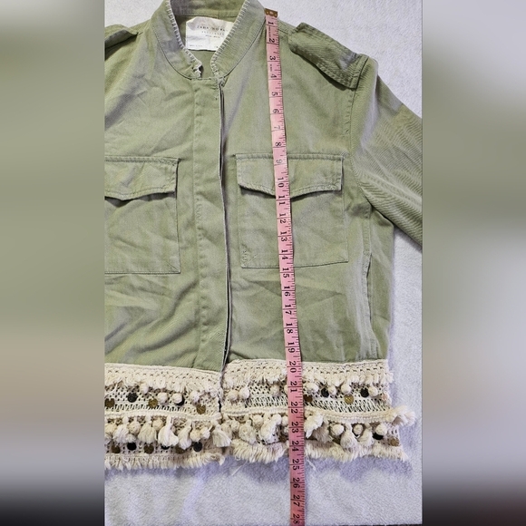 Zara Woman Outerwear Army Green Tassel Pom Fringe Boho Jacket - Picture 4 of 13